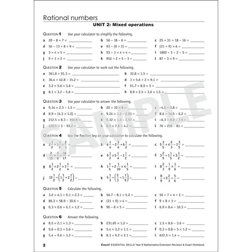 9781740203166 excel revision exam workbook 2 maths extension year 8